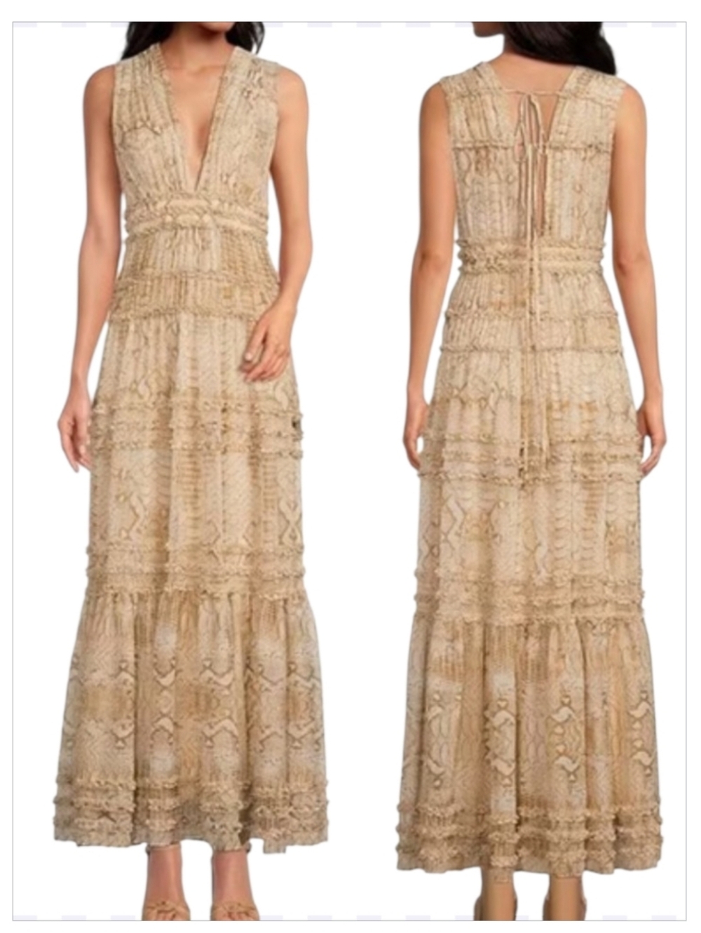 Gianni Bini Athena Snake Print Crinkled Chiffon Plunging Maxi Dress 4
